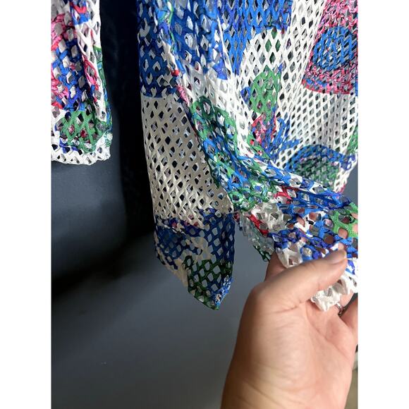 Mirror Image Open Knit Swimsuit Cover Up Coastal Grandma Cherry Floral 1x Women - Picture 10 of 10